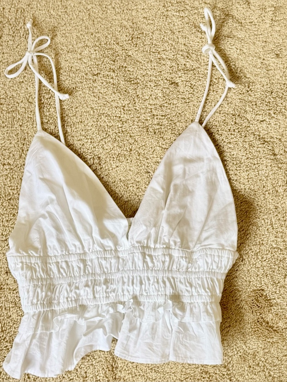 Sim & Sam White Boho Smocked Ruffled Top in White Size Medium